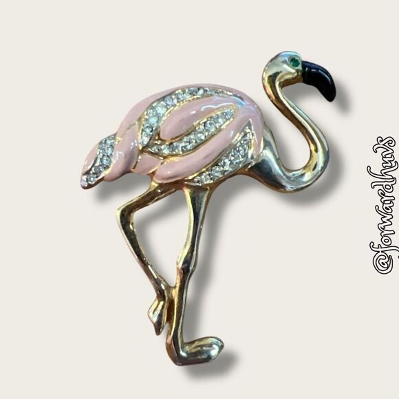 Bundle Sale 3 for $15 | Pink Enamel Flamingo Rhinestone Brooch - Picture 4 of 9